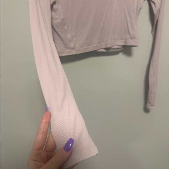 Lululemon Better Best Cut Out Light Pink Ribbed Long Sleeve Cropped Top - Picture 7 of 12